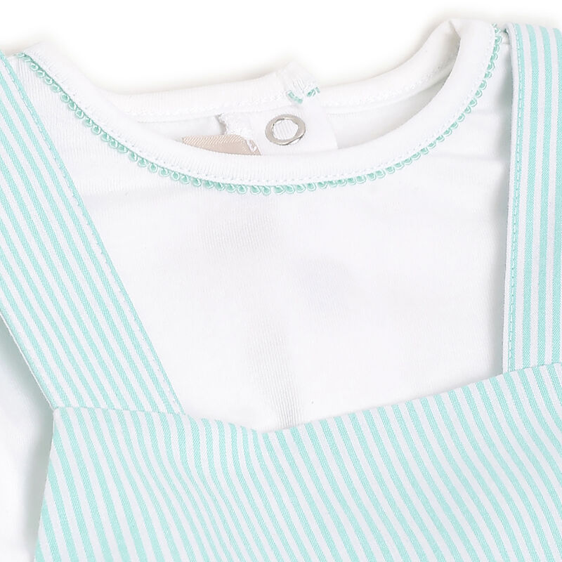 Girls White and Light Blue T-shirt with Short Overalls image number 4